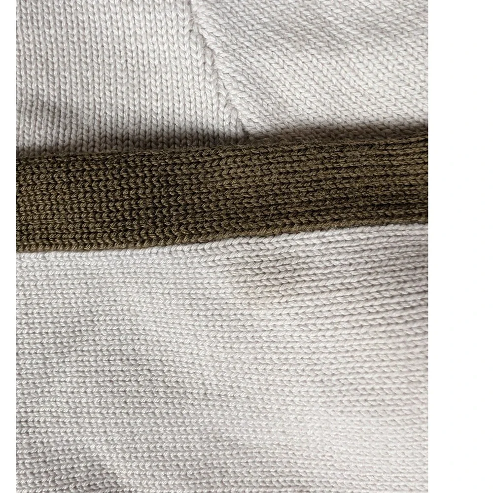 The North Face Mens Knit A5 Sweater White Olive Green Stripes Logo L -stain/snag